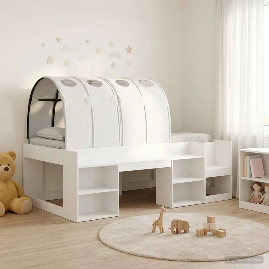 Cadre de lit avec tunnel 3 pc Blanc Bois d'ingénierie