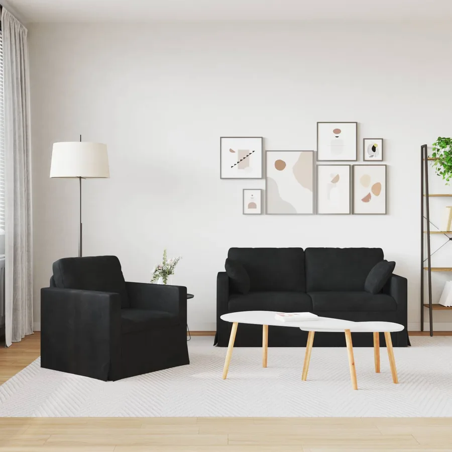 Ensemble de Canapés 2 pcs Noir 158 x 78 x 80 cm Velours - 3