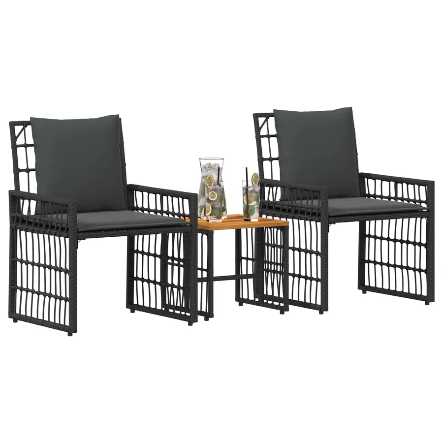 Ensemble de meubles d'extérieur 3 pcs Noir et Gris foncé - 3