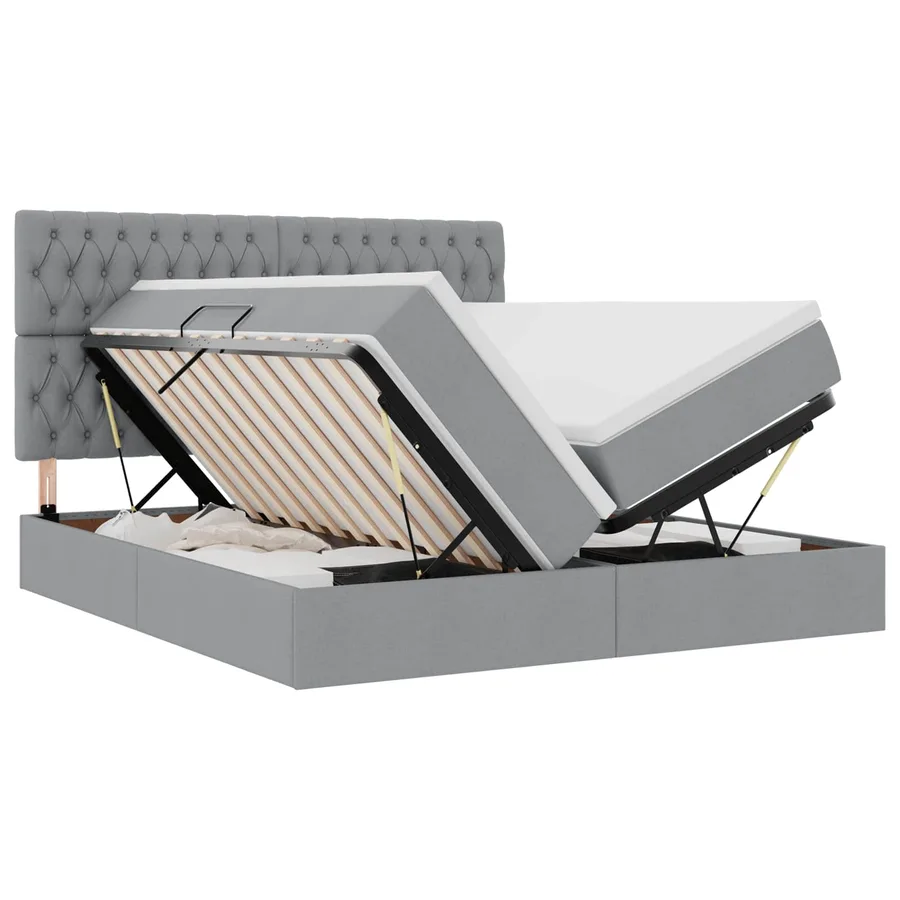 Lit de rangement LED avec matelas Gris clair 200 x 200 cm Tissu - 2