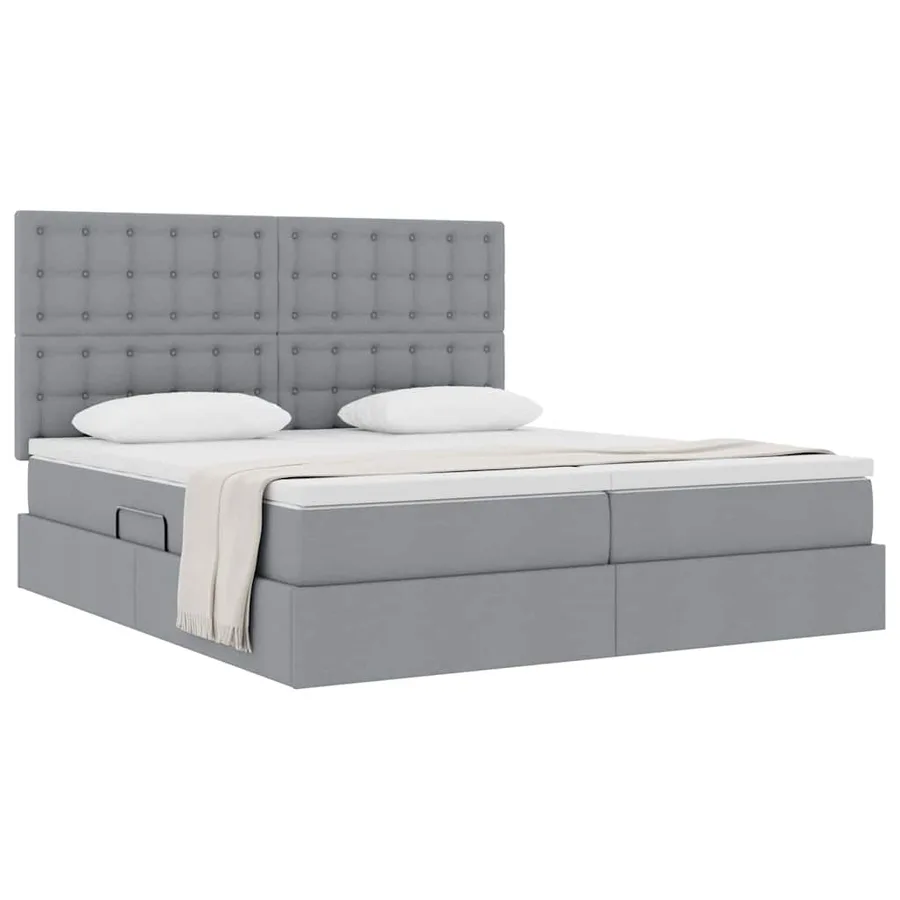 Lit de Rangement avec tête de lit Gris clair 200 x 200 cm Tissu - 3