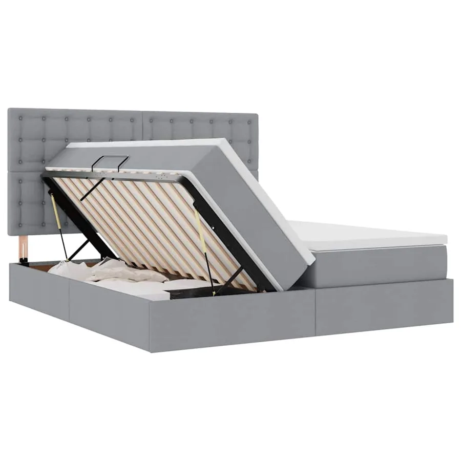 Lit de Rangement avec tête de lit Gris clair 200 x 200 cm Tissu - 6
