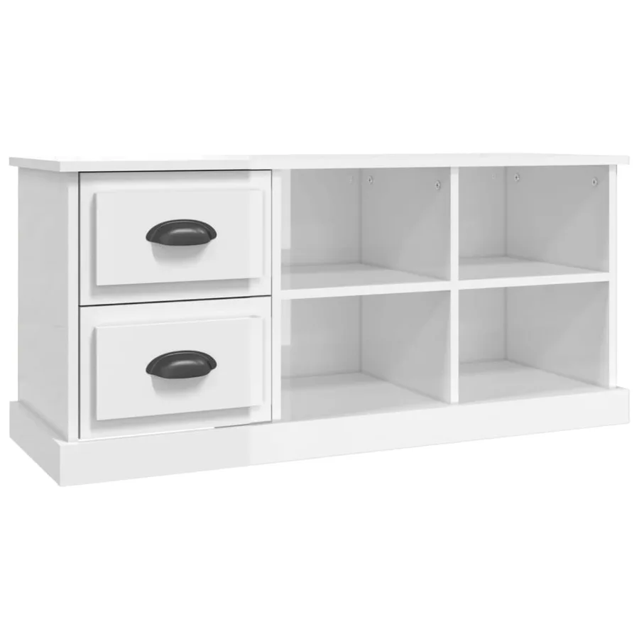 Meuble TV blanc brillant 102x35,5x47,5 cm bois d'ingénierie - 2