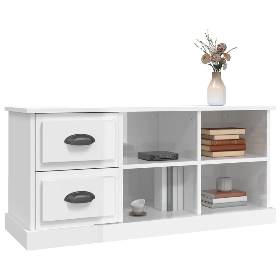 Meuble TV blanc brillant 102x35,5x47,5 cm bois d'ingénierie - 4