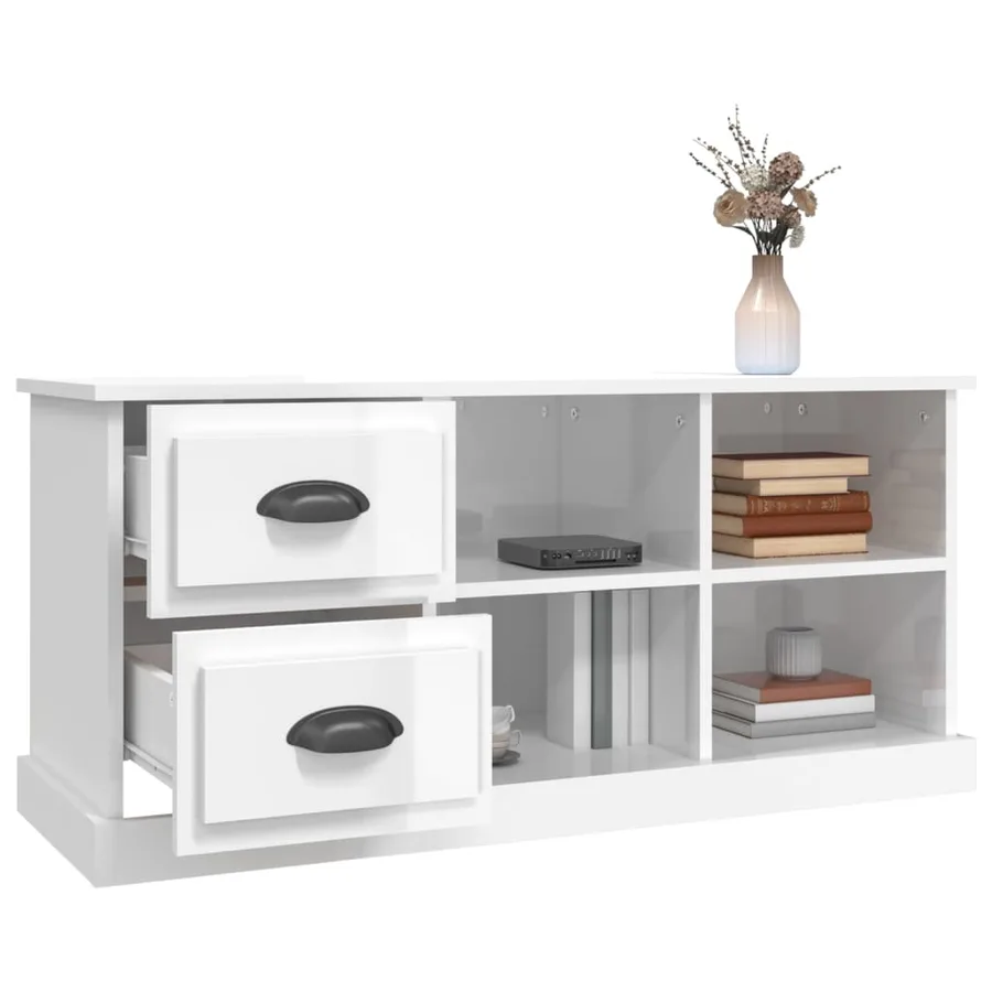 Meuble TV blanc brillant 102x35,5x47,5 cm bois d'ingénierie - 5