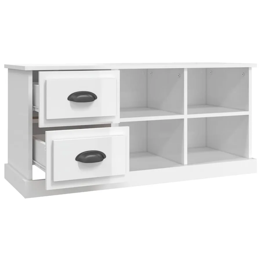 Meuble TV blanc brillant 102x35,5x47,5 cm bois d'ingénierie - 7