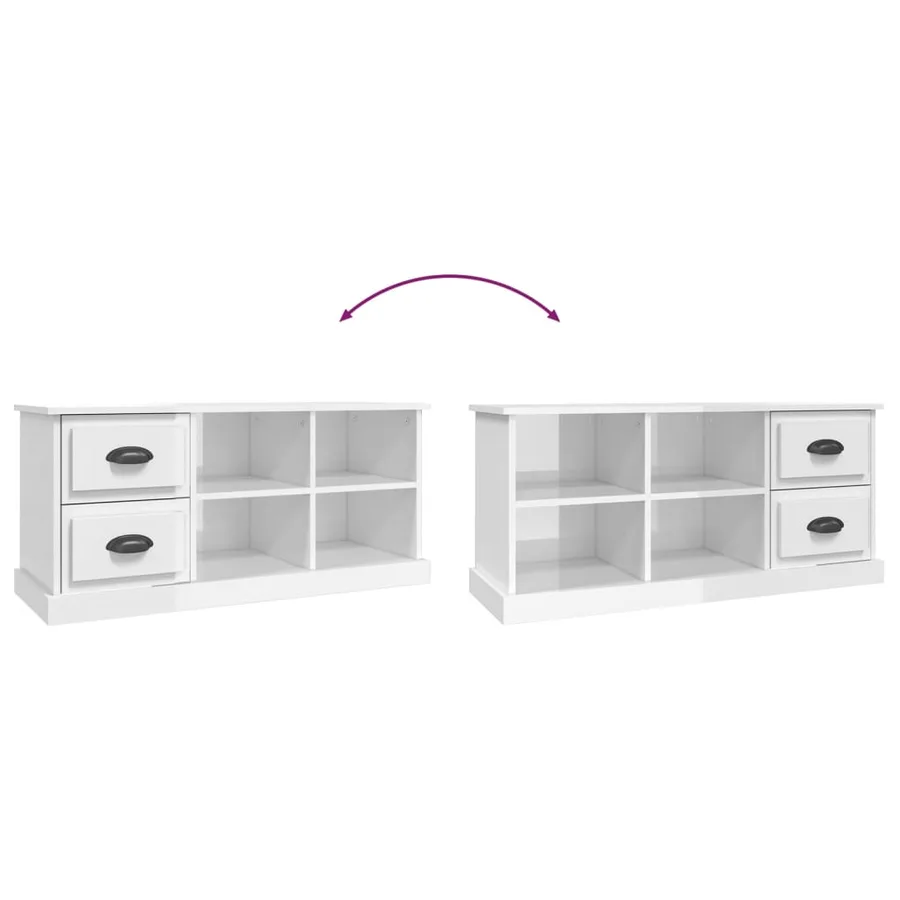 Meuble TV blanc brillant 102x35,5x47,5 cm bois d'ingénierie - 9