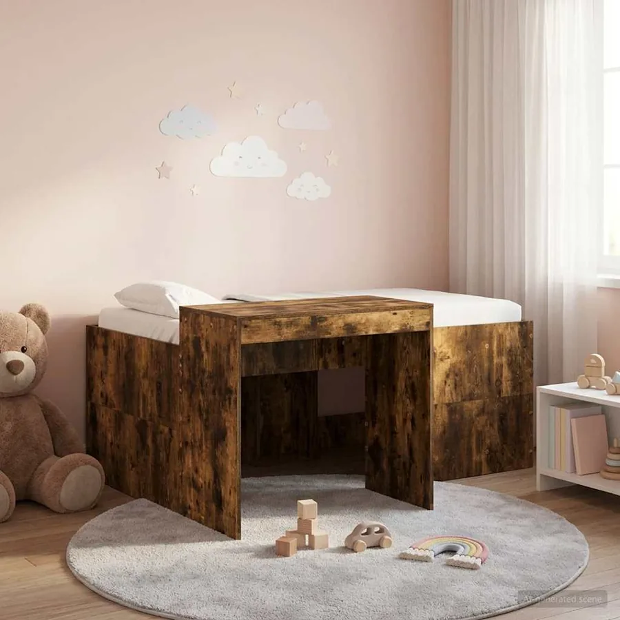Lit haut pour enfants avec bureau Chêne fumé 80 x 160 cm
