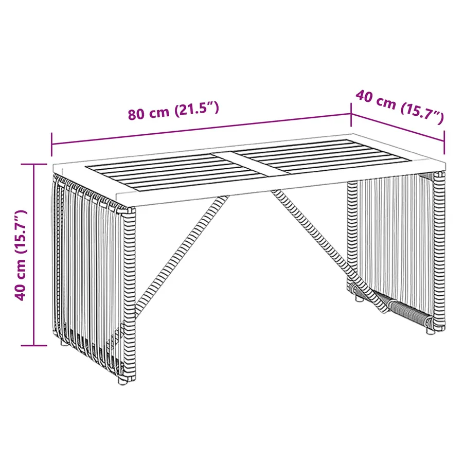Table de jardin Noir et Marron 80 x 40 x 40 cm polyrotin - 9