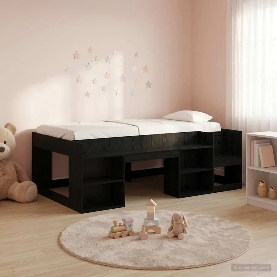 Cadre de lit pour enfants avec rangement Chêne noir