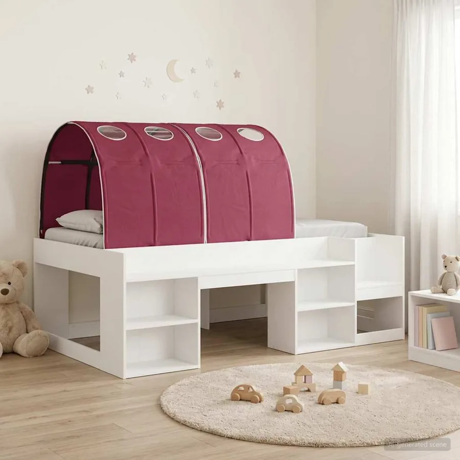 Cadre de lit avec tunnel 3 pc Blanc et rouge Bois d’ingénierie