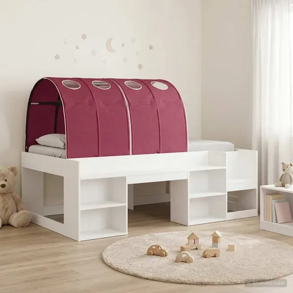 Cadre de lit avec tunnel 3 pc Blanc et rouge Bois d’ingénierie