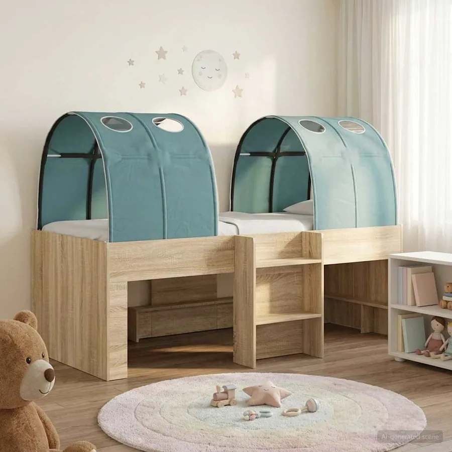 Lit avec Tunnel 3 pc Chêne Sonoma et bleu clair