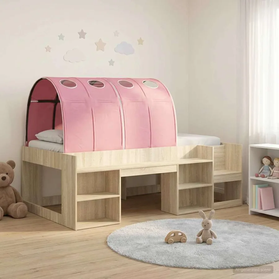 Cadre de lit avec tunnel avec étagère 3 pc Chêne Sonoma et rose