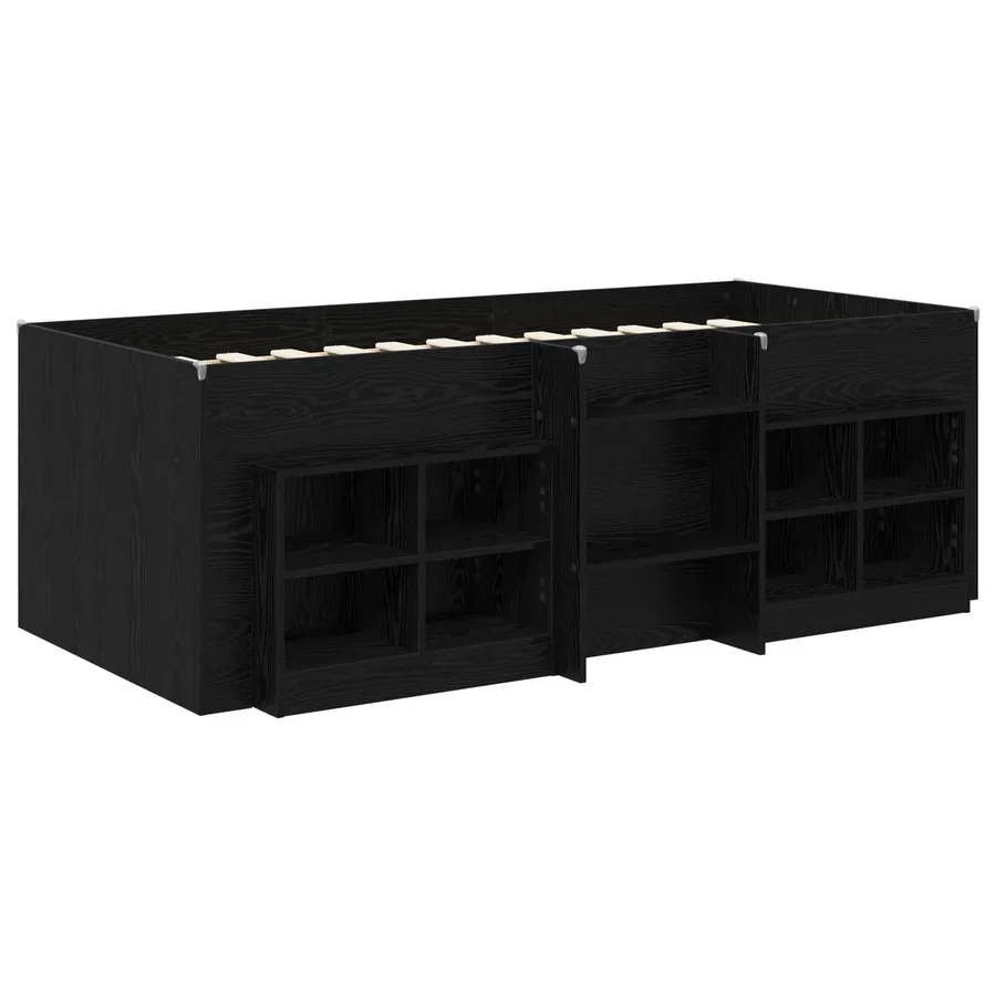 Cadre de lit en loft avec armoire 3 pc Noir Bois d'ingénierie - 3