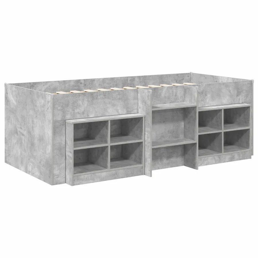 Cadre de lit en loft avec armoire avec étagère 3 pc Gris béton - 3