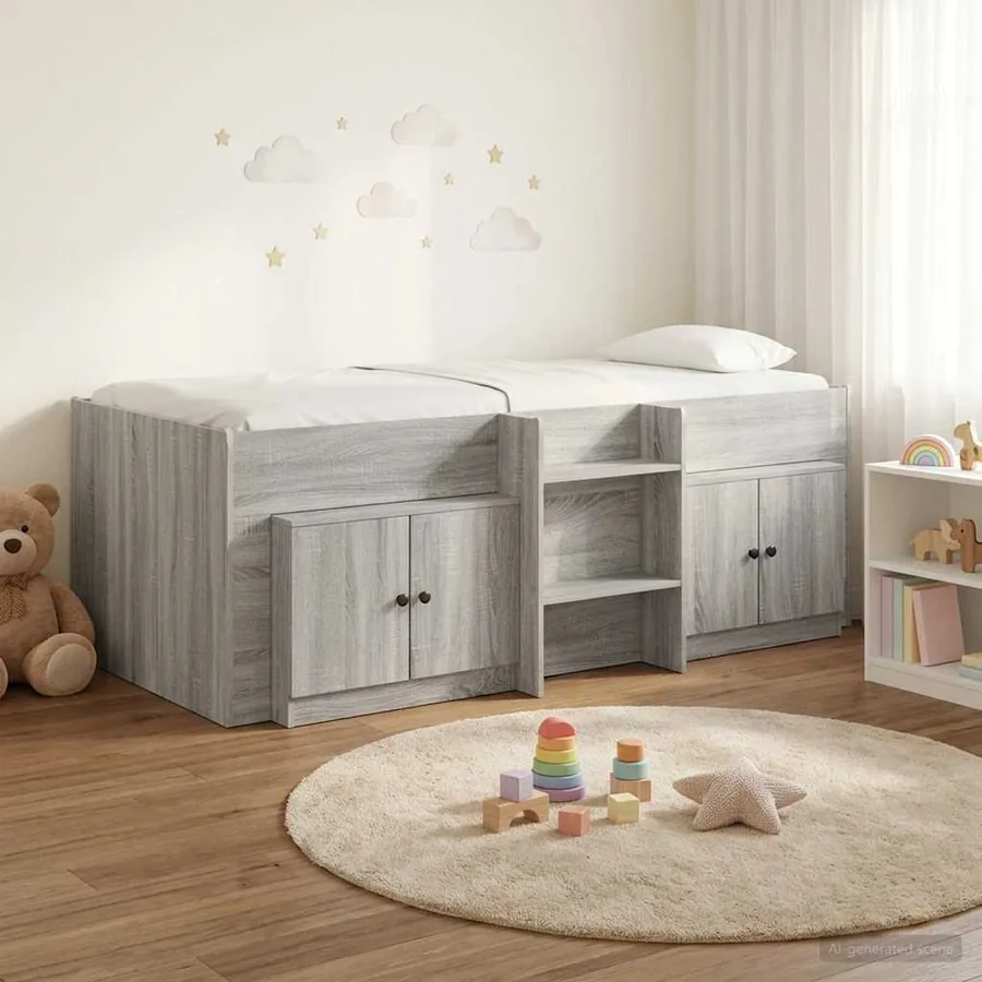 Cadre de lit en mezzanine avec cabinet 3 pc Sonoma gris