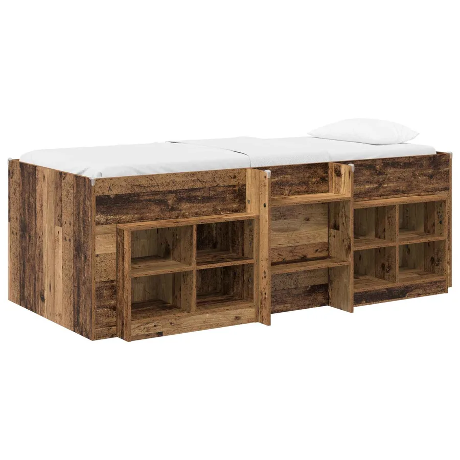 Cadre de lit en loft avec armoire avec étagère 3 pc Bois ancien - 2