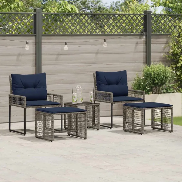 Ensemble de meubles d'extérieur 5 pcs Gris et marine