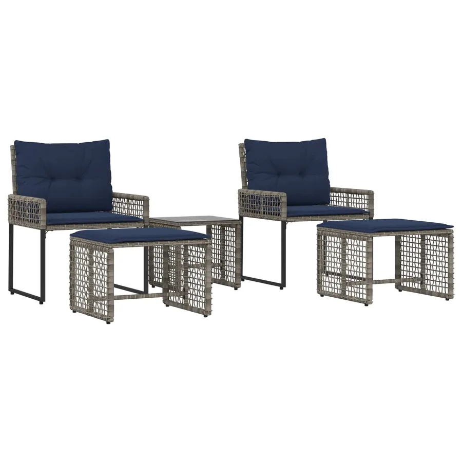 Ensemble de meubles d'extérieur 5 pcs Gris et marine - 2