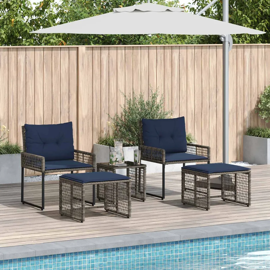 Ensemble de meubles d'extérieur 5 pcs Gris et marine - 3