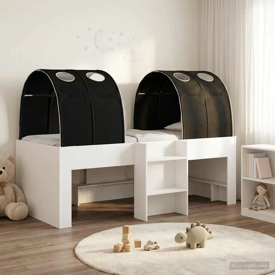 Lit avec Tunnel 3 pc Blanc et noir Bois d'ingénierie