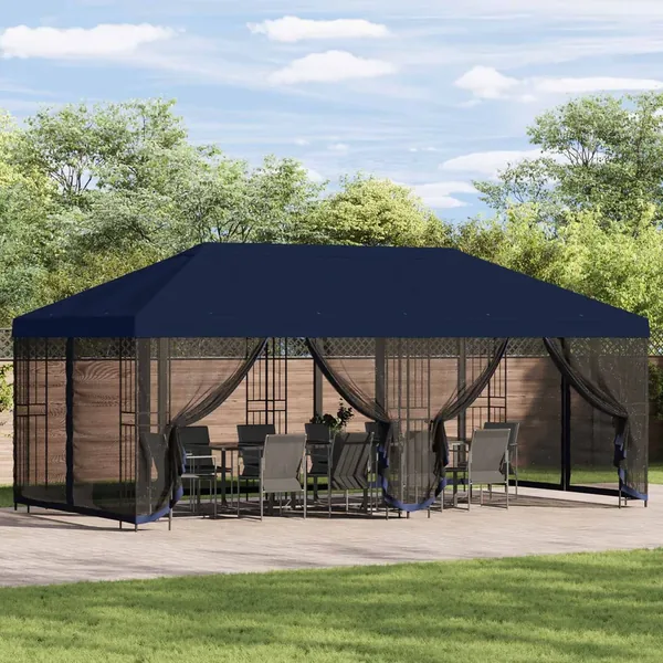 Gazebo avec murs latéraux 6 x 3 m Bleu Polyester et Acier 190