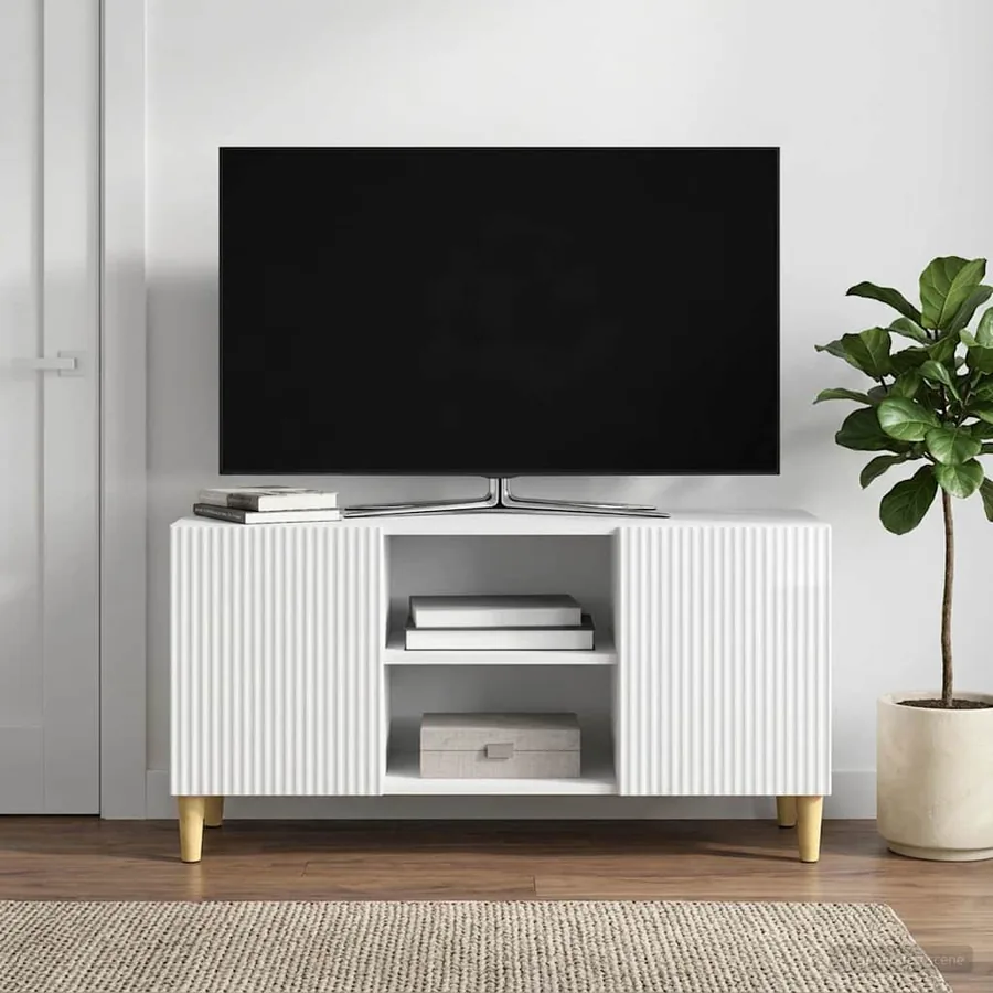 Meuble TV Blanc brillant 102 x 34,5 x 50 cm Bois d'ingénierie