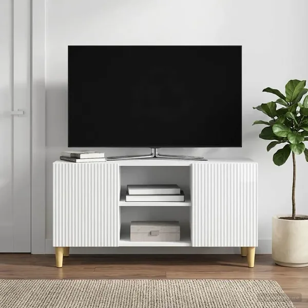Meuble TV Blanc brillant 102 x 34,5 x 50 cm Bois d'ingénierie