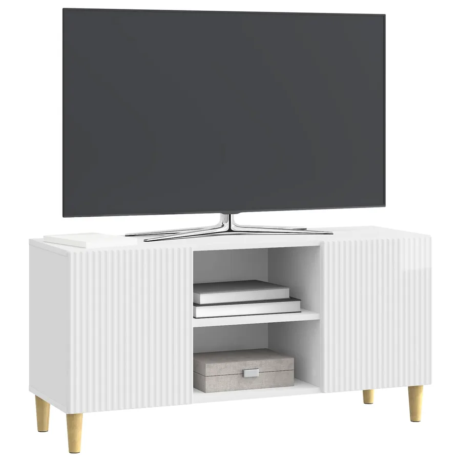 Meuble TV Blanc brillant 102 x 34,5 x 50 cm Bois d'ingénierie - 3