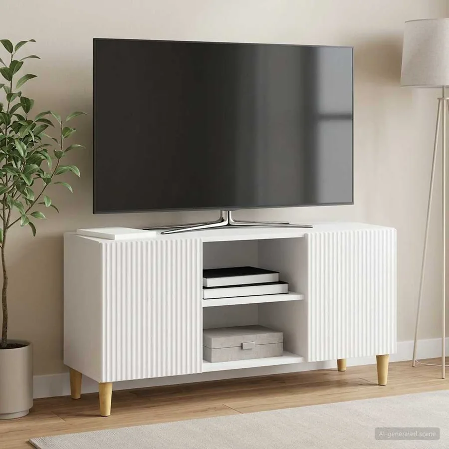 Meuble TV Blanc brillant 102 x 34,5 x 50 cm Bois d'ingénierie - 4