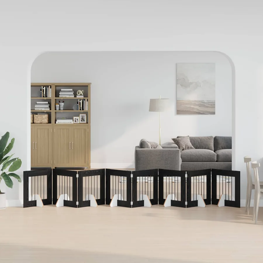 Porte de chien pliable avec supports 8 pcs Chêne noir 60 cm