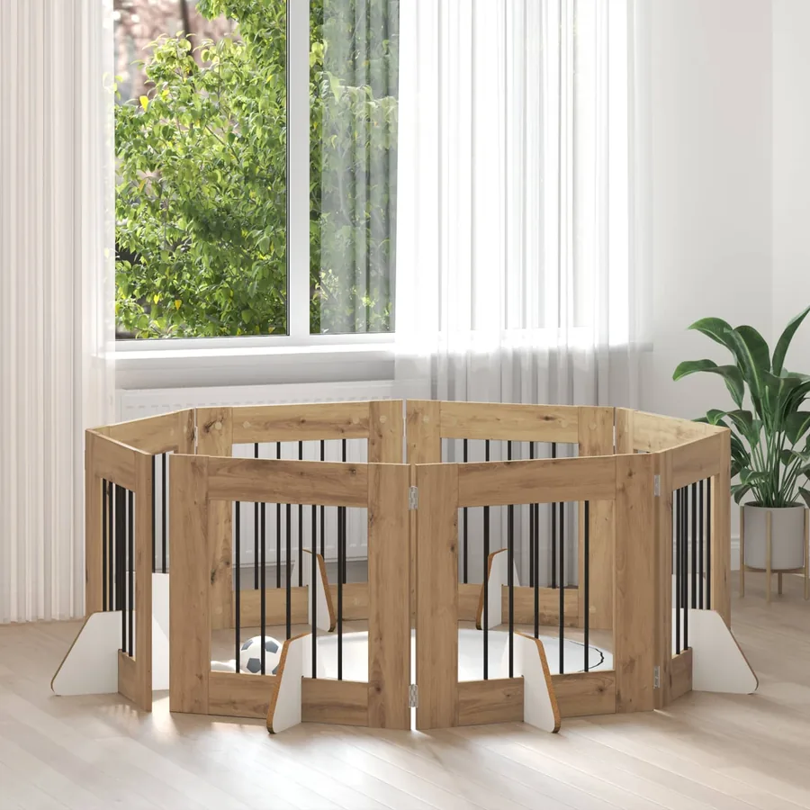 Porte de chien pliable avec supports 8 pcs Chêne artisanal