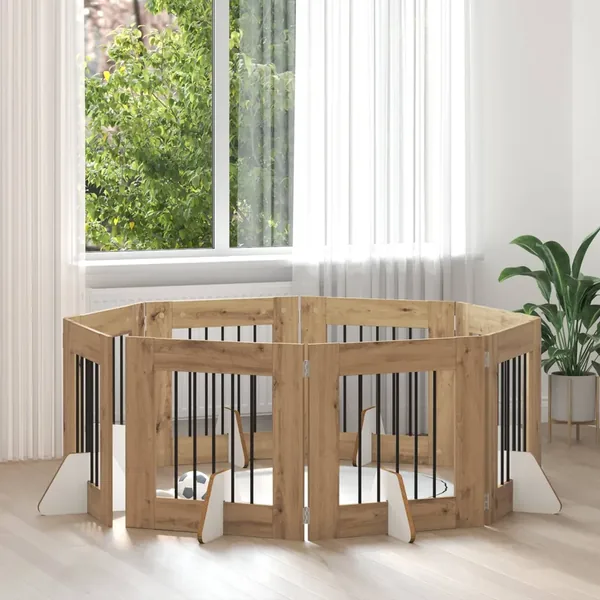 Porte de chien pliable avec supports 8 pcs Chêne artisanal