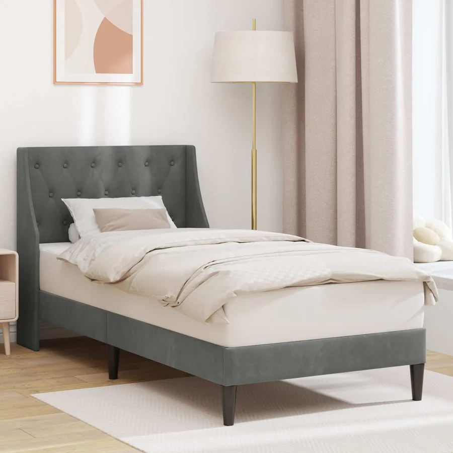 Cadre de lit avec tête de lit Gris foncé 90 x 190 cm Velours