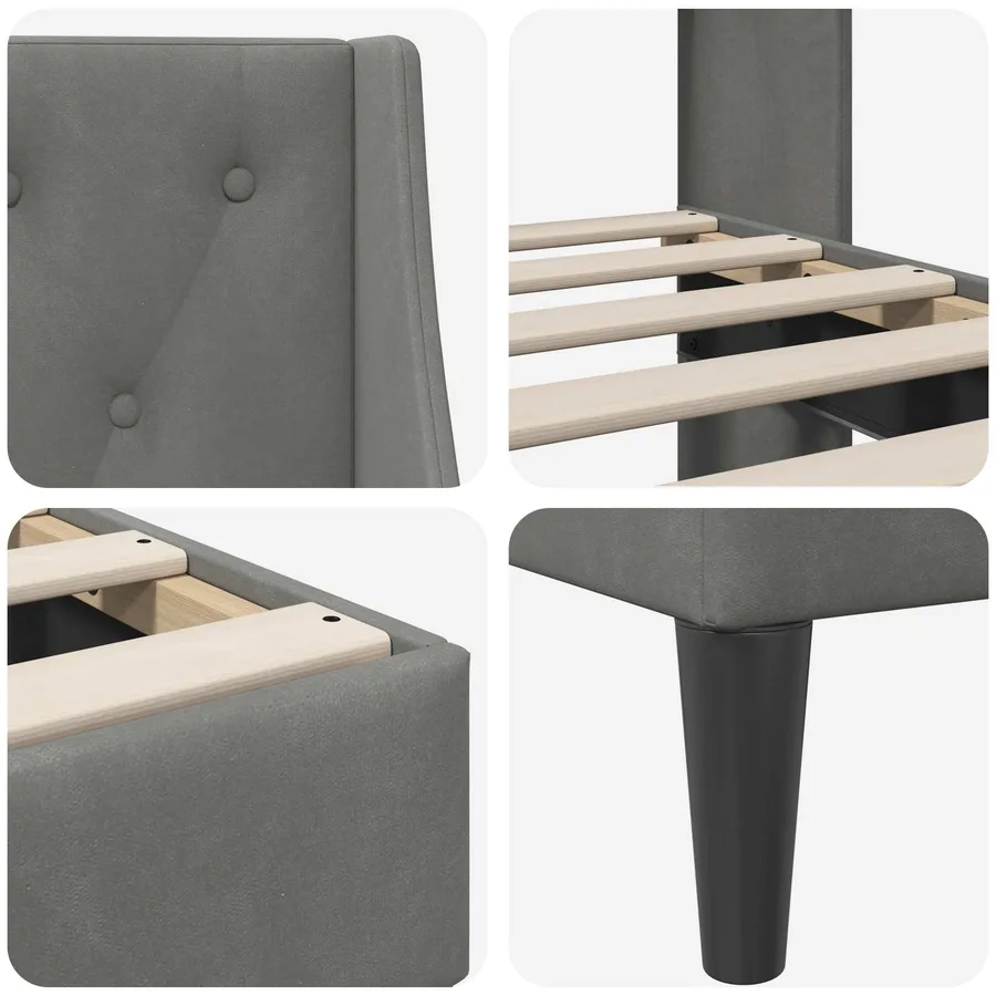 Cadre de lit avec tête de lit Gris foncé 90 x 190 cm Velours - 7