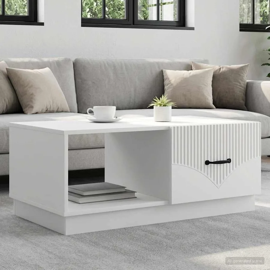 Table basse Blanc 90 x 50 x 37 cm Bois d'ingénierie