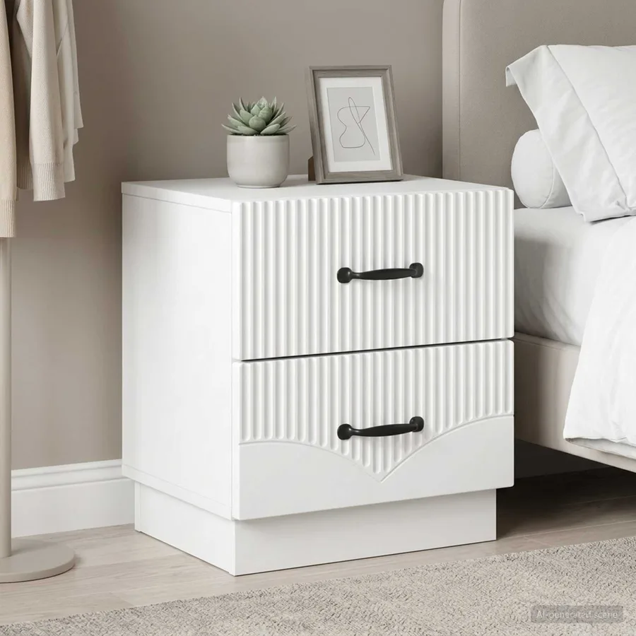 Cabinet de chevet avec tiroir 2 pcs Blanc 43 x 34,5 x 44,5 cm - 4