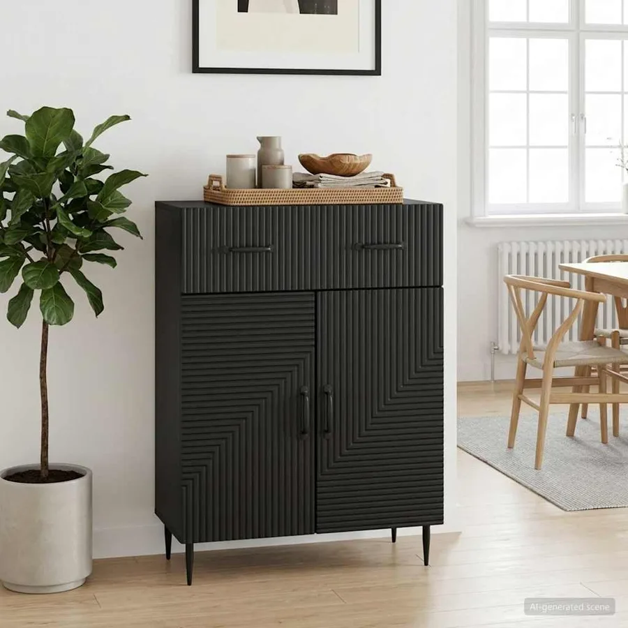 Buffet avec tiroir Noir 66 x 34,5 x 89,5 cm Bois d'ingénierie - 4