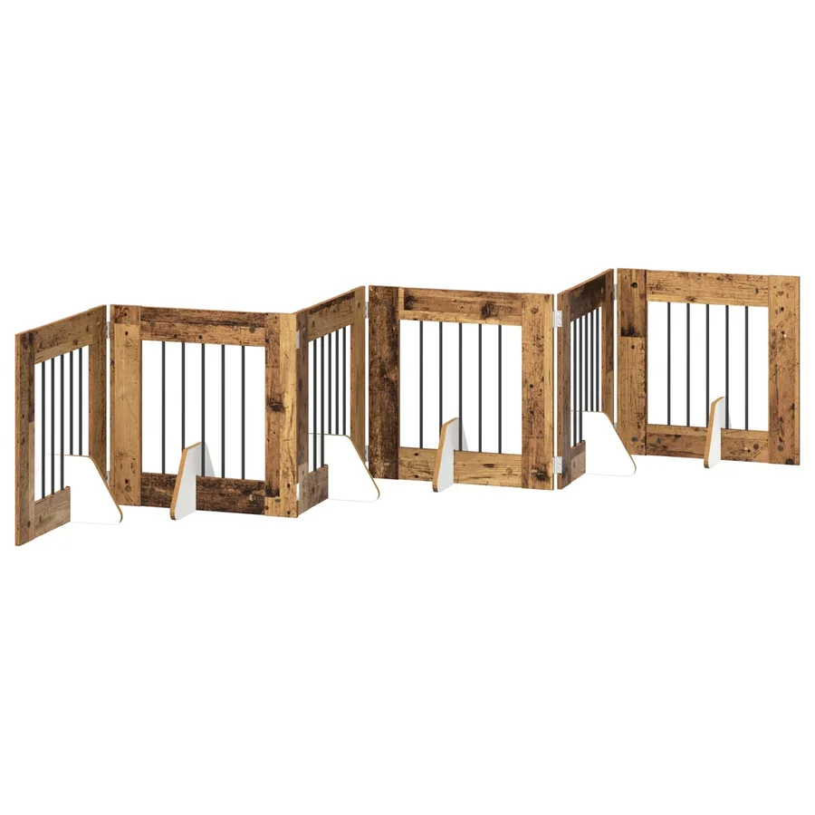 Porte de chien pliable avec supports 6 pcs Bois ancien 362 cm - 2