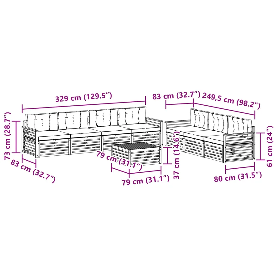 Ensemble de canapés d'extérieur 8 pcs Naturel et Anthracite - 9