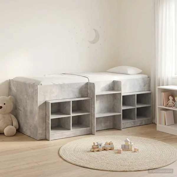 Cadre de lit en loft avec armoire avec étagère 3 pc Gris béton