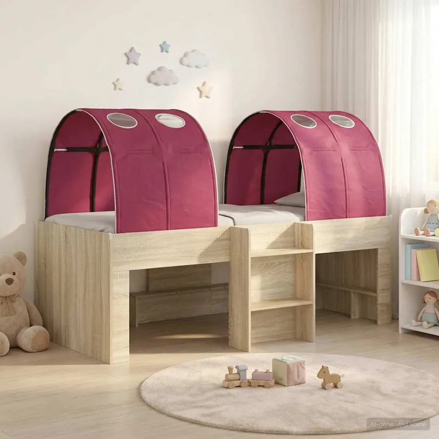 Lit avec Tunnel 3 pc Chêne Sonoma et rouge Bois d'ingénierie