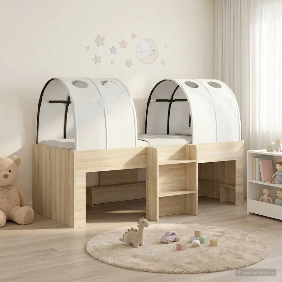 Lit avec Tunnel 3 pc Chêne Sonoma et blanc Bois d'ingénierie