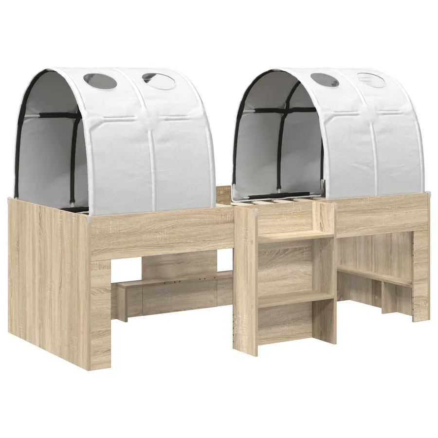Lit avec Tunnel 3 pc Chêne Sonoma et blanc Bois d'ingénierie - 3