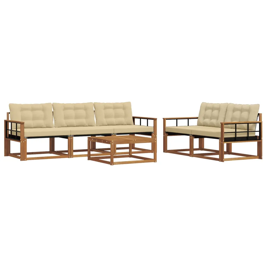 Ensemble de canapés d'extérieur 6 pcs Naturel et Beige - 2