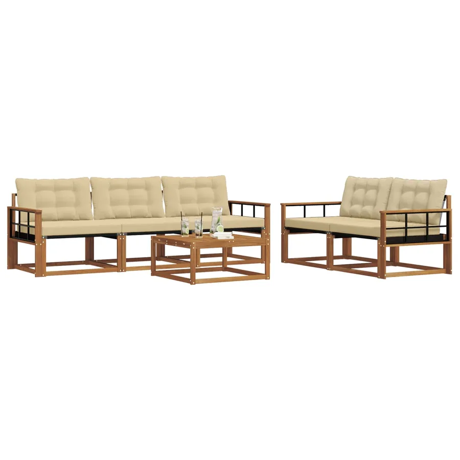Ensemble de canapés d'extérieur 6 pcs Naturel et Beige - 3