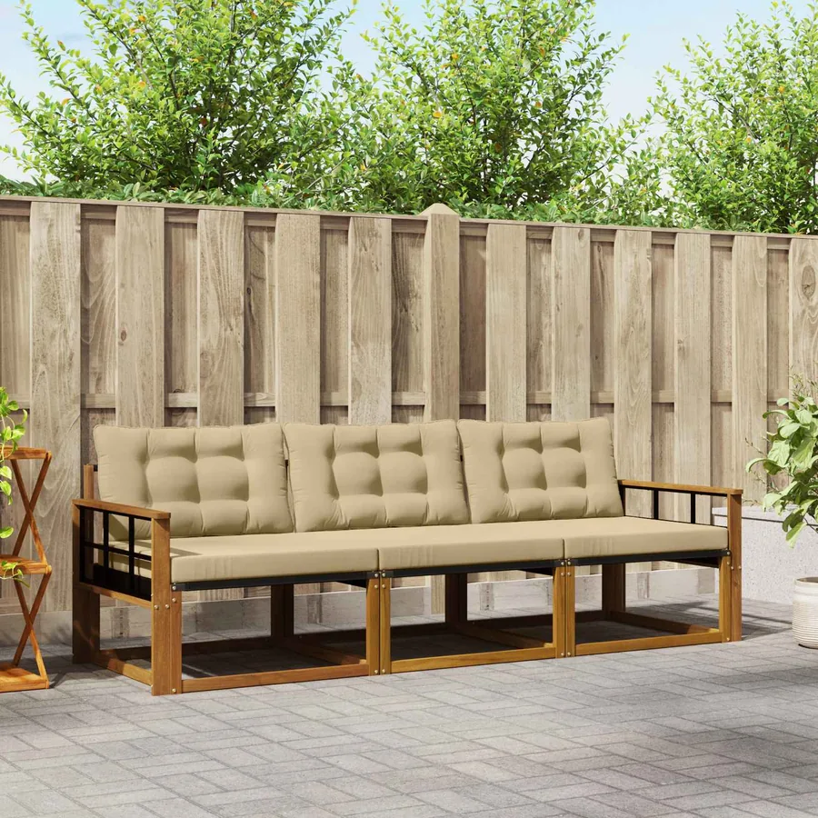 Ensemble de canapés d'extérieur 3 pcs Naturel et Beige