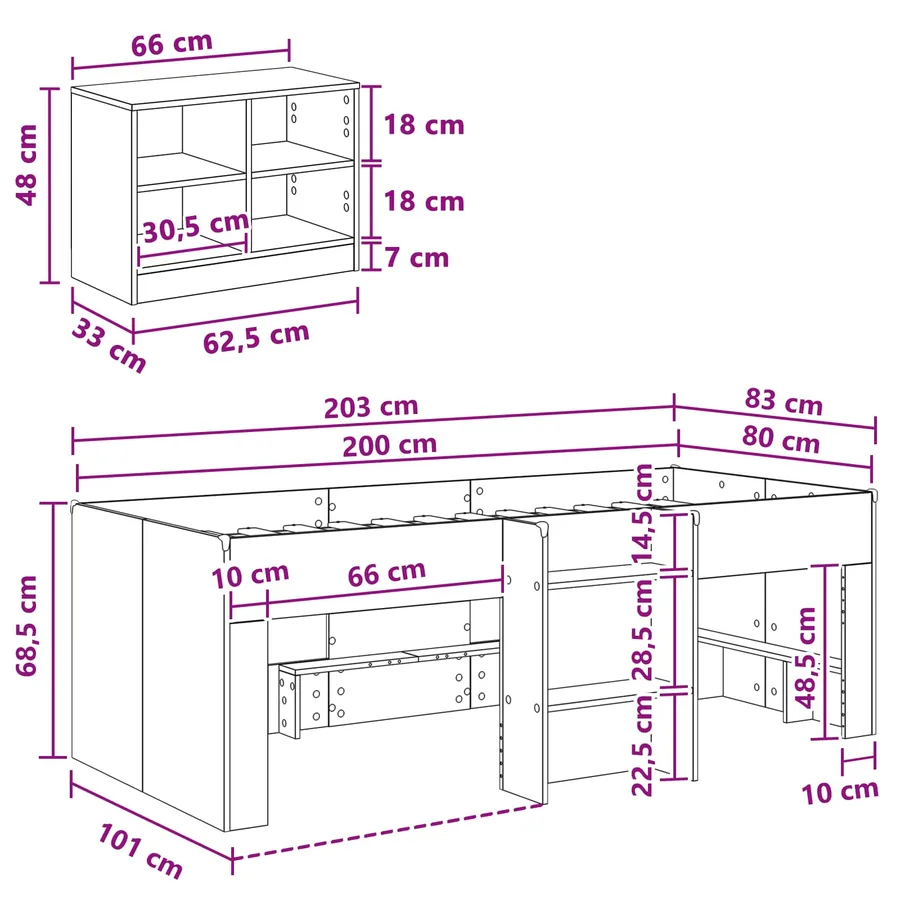 Cadre de lit en loft avec armoire 3 pc Blanc Bois d'ingénierie - 7