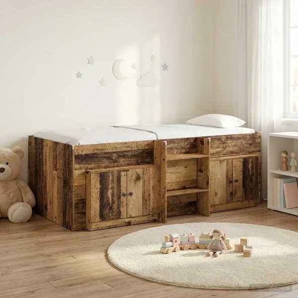 Cadre de lit en loft avec armoire avec porte 3 pc Bois ancien